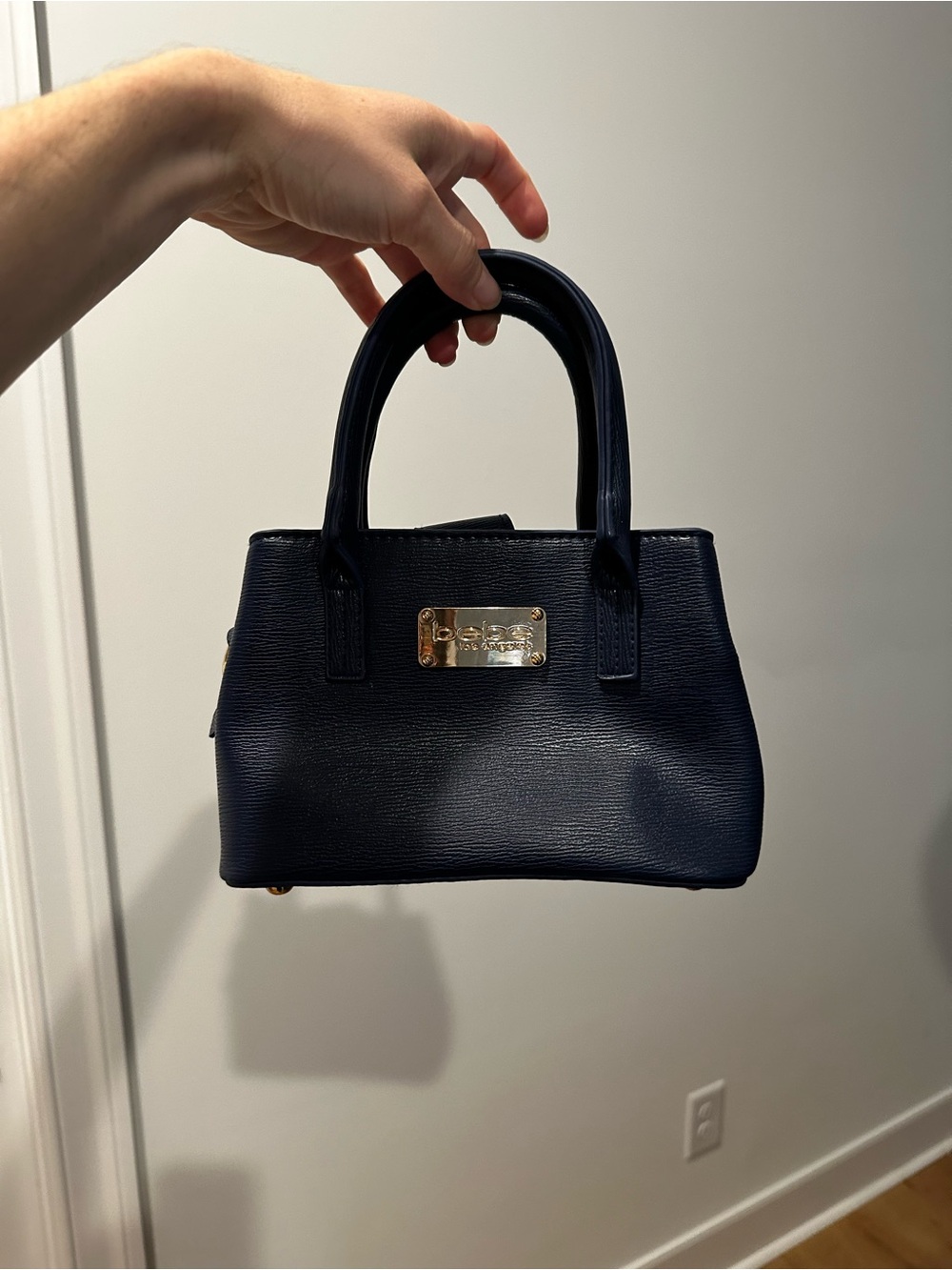 bebe Navy Mini Top-Handle Satchel with Gold Plaque